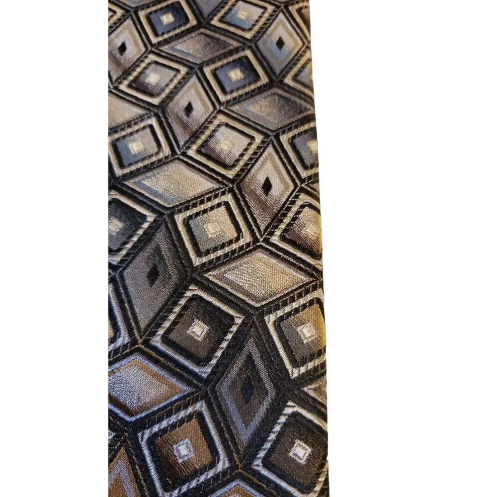 King‎ Size Mens 100% Silk Tie Tan Black Geometric Men Necktie Long 62 x 4